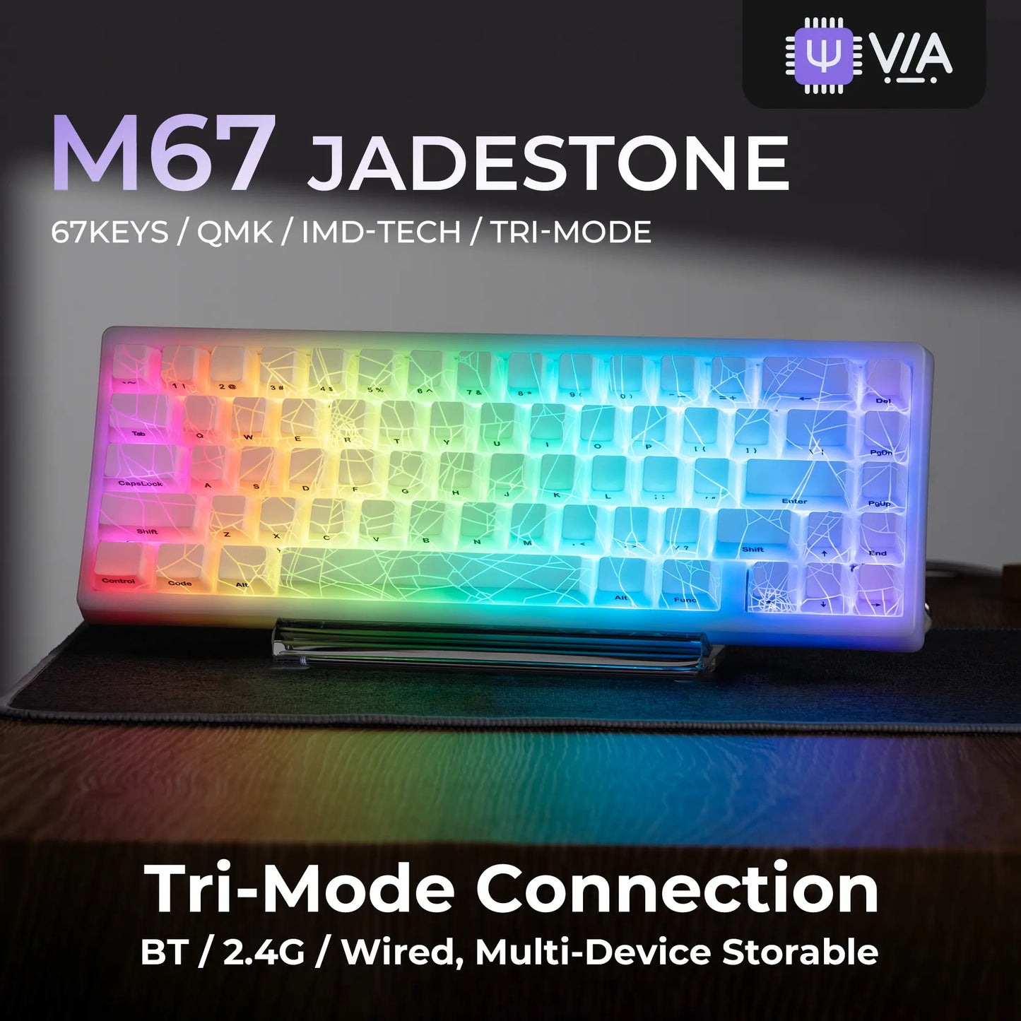 XVX M67 Tri-Mode Mechanical Keyboard with Spider Web IMD-Tech Keycaps, QMK/VIA Gasket Design, RGB Hot-Swappable, Bluetooth Connectivity