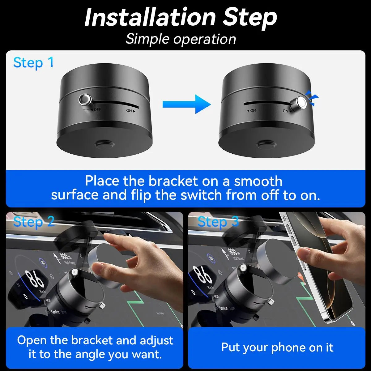 Vacuum Magnetic Suction Phone Holder – 360° Adjustable Car Mount for iPhone 12–17 Series, Hands-Free Use for Car, Gym & Mirror