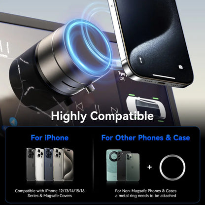 Vacuum Magnetic Suction Phone Holder – 360° Adjustable Car Mount for iPhone 12–17 Series, Hands-Free Use for Car, Gym & Mirror