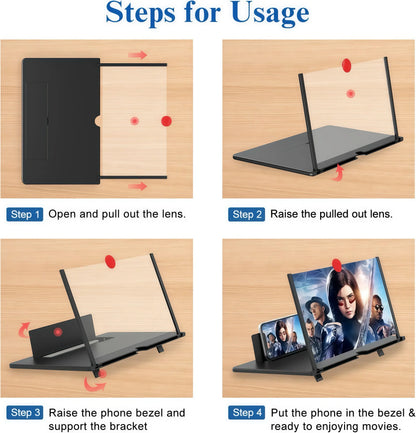 12” Mobile Phone Screen Magnifier – 3D HD Foldable Screen Amplifier Projector Stand for Movies, Gaming & Videos | Universal Phone Compatibility