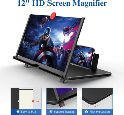 12” Mobile Phone Screen Magnifier – 3D HD Foldable Screen Amplifier Projector Stand for Movies, Gaming & Videos | Universal Phone Compatibility