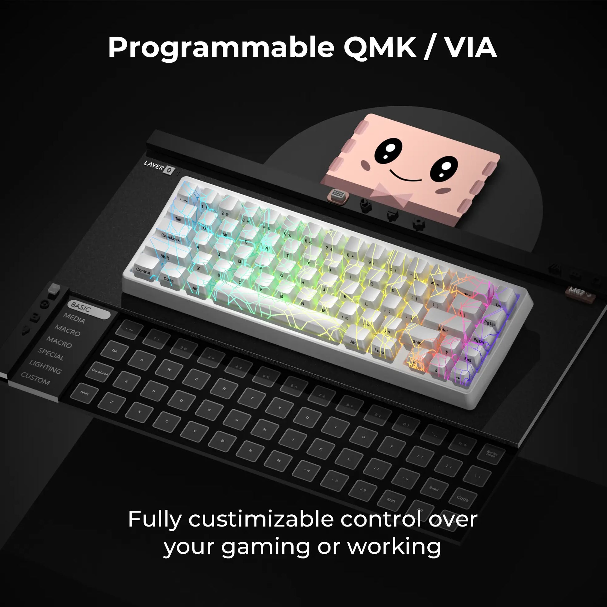 XVX M67 Tri-Mode Mechanical Keyboard with Spider Web IMD-Tech Keycaps, QMK/VIA Gasket Design, RGB Hot-Swappable, Bluetooth Connectivity