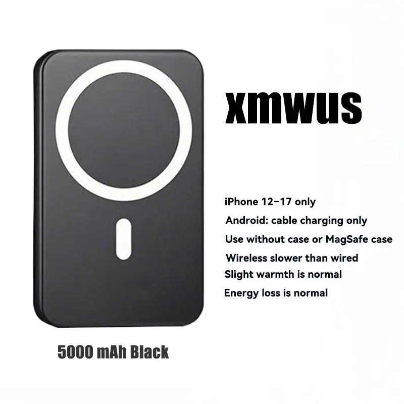 5000mAh Magnetic Power Bank – Slim MagSafe Wireless Charger for iPhone 12–17 Series | Portable Outdoor Power Bank (Case Compatible)