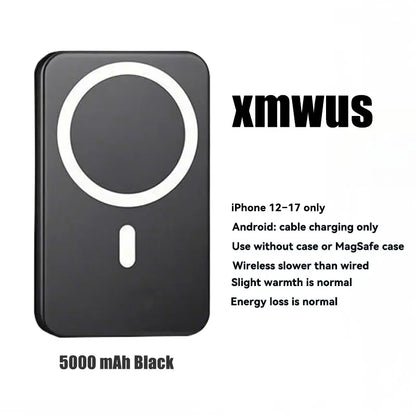5000mAh Magnetic Power Bank – Slim MagSafe Wireless Charger for iPhone 12–17 Series | Portable Outdoor Power Bank (Case Compatible)