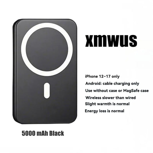 5000mAh Magnetic Power Bank – Slim MagSafe Wireless Charger for iPhone 12–17 Series | Portable Outdoor Power Bank (Case Compatible)