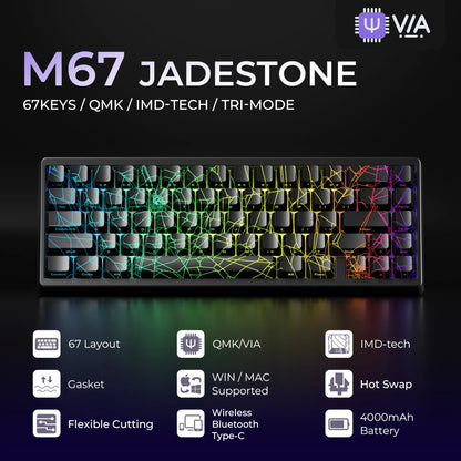 XVX M67 Tri-Mode Mechanical Keyboard with Spider Web IMD-Tech Keycaps, QMK/VIA Gasket Design, RGB Hot-Swappable, Bluetooth Connectivity