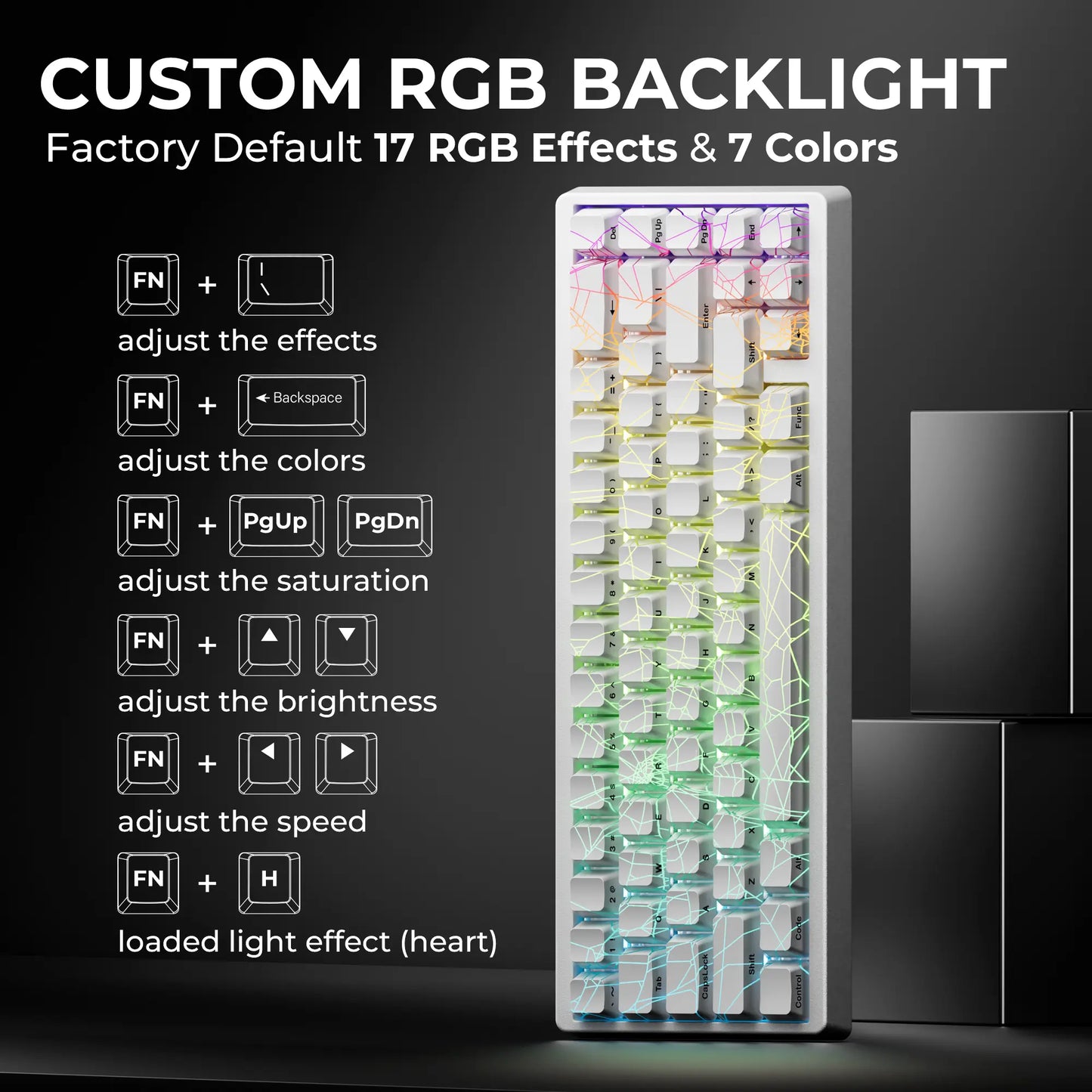 XVX M67 Tri-Mode Mechanical Keyboard with Spider Web IMD-Tech Keycaps, QMK/VIA Gasket Design, RGB Hot-Swappable, Bluetooth Connectivity