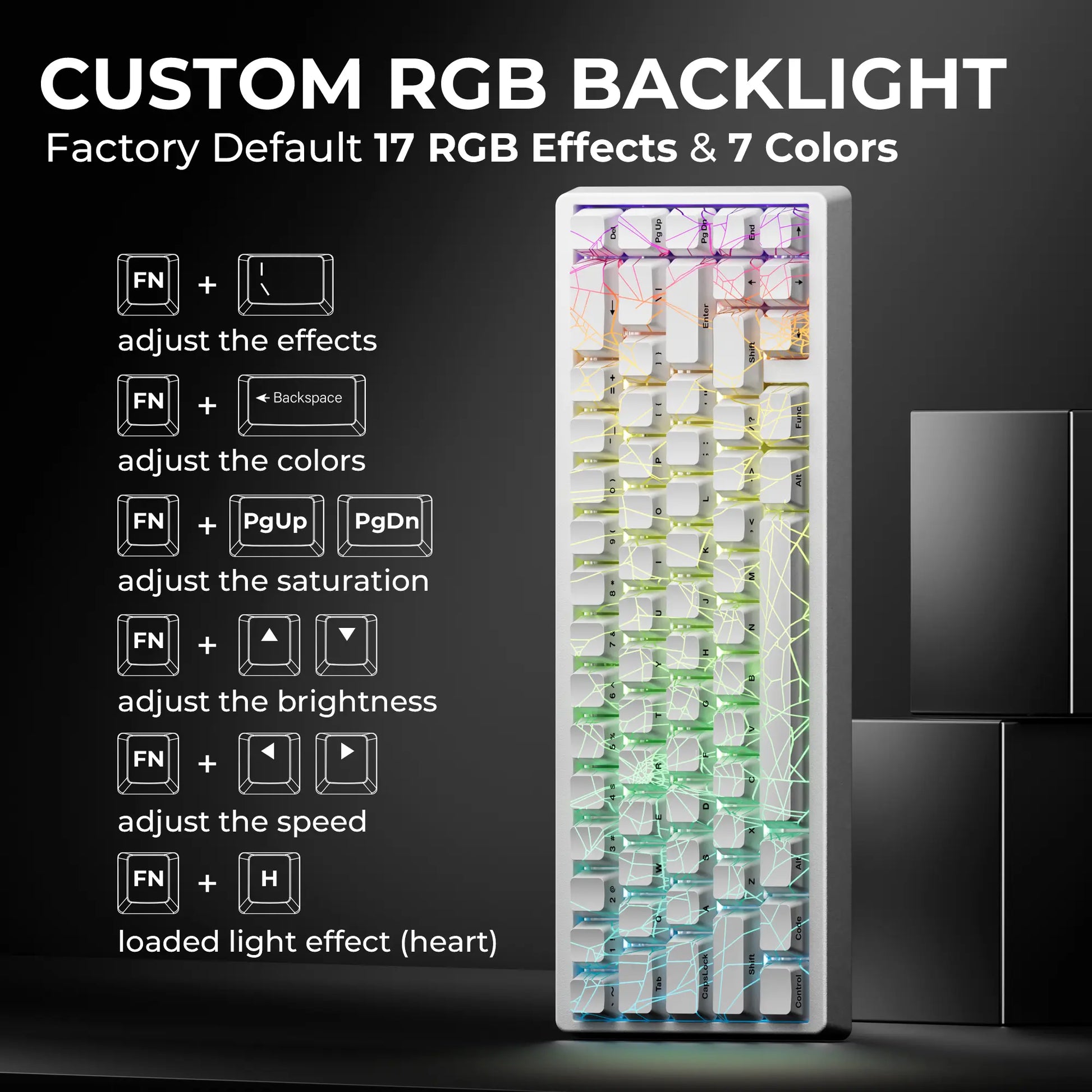 XVX M67 Tri-Mode Mechanical Keyboard with Spider Web IMD-Tech Keycaps, QMK/VIA Gasket Design, RGB Hot-Swappable, Bluetooth Connectivity