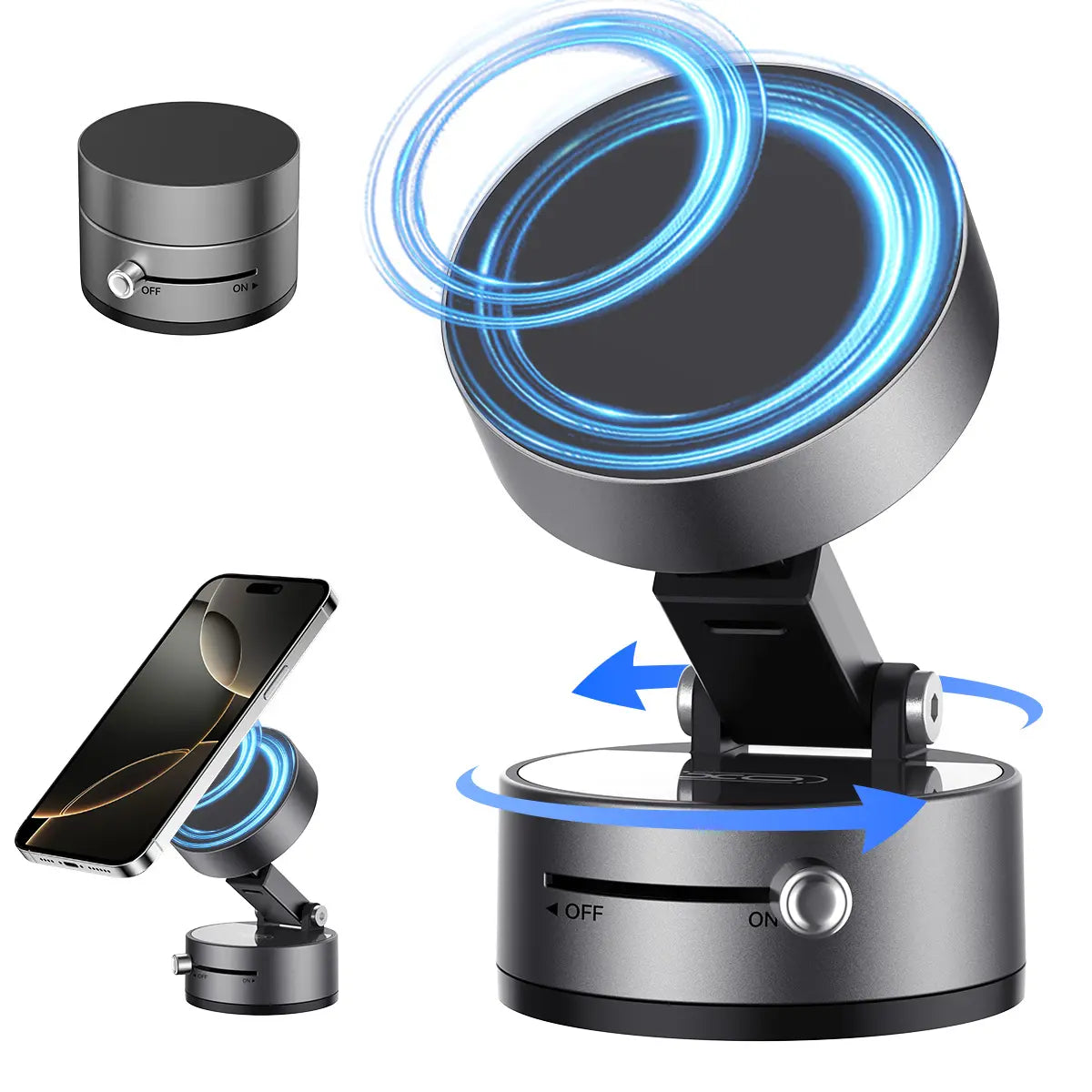 Vacuum Magnetic Suction Phone Holder – 360° Adjustable Car Mount for iPhone 12–17 Series, Hands-Free Use for Car, Gym & Mirror
