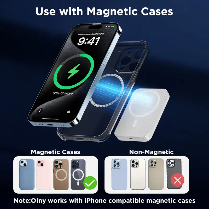 5000mAh Magnetic Power Bank – Slim MagSafe Wireless Charger for iPhone 12–17 Series | Portable Outdoor Power Bank (Case Compatible)