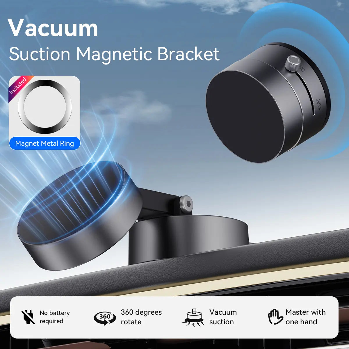Vacuum Magnetic Suction Phone Holder – 360° Adjustable Car Mount for iPhone 12–17 Series, Hands-Free Use for Car, Gym & Mirror