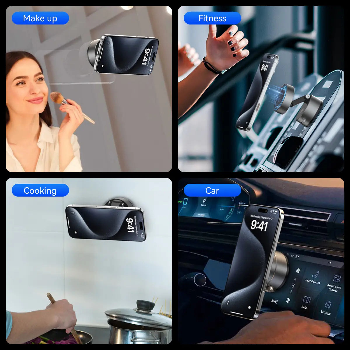 Vacuum Magnetic Suction Phone Holder – 360° Adjustable Car Mount for iPhone 12–17 Series, Hands-Free Use for Car, Gym & Mirror